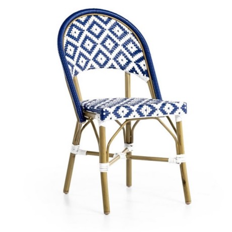 Blue White Color Cable Braided Rattan Chair