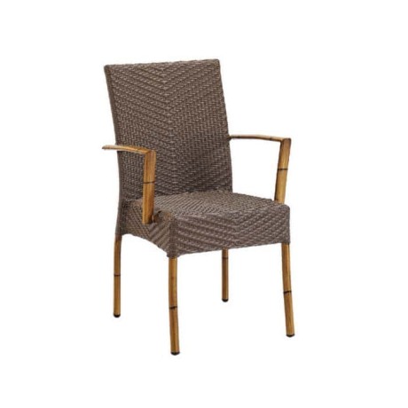 Bamboo Wired Rattan Restaurant Arm Chair