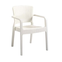 Beyaz Kollu Rattan Enjeksiyon Bahçe Sandalyesi Beyaz Kollu Rattan Enjeksiyon Bahçe Sandalyesi