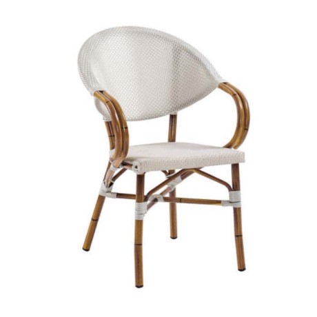 White Mesh Bamboo Aluminum Arm Chair