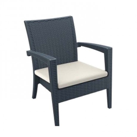 Black Color Rattan Injection Arm Chair with Cushion