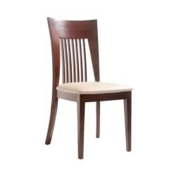 Chaise de table à manger en bois tapissée en cuir synthétique crème avec la latte verticale