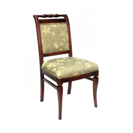 Dark Antique Restaurant Chair with Gray Patterned Fabric