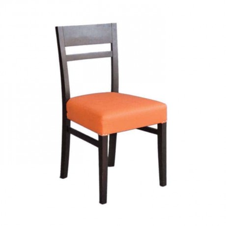 Orange Leather Upholstered Wooden Restaurant Chair