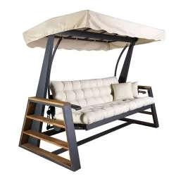 Iroko Holzarmlehne Mit Aluminiumskelett 3 Personen Schaukel