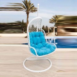 Beyaz Rattan Örmeli Tekli Mavi Kumaşlı Salıncak Beyaz Rattan Örmeli Tekli Mavi Kumaşlı Salıncak