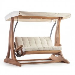 Outdoor Iroko Cream Colored Quilted Cushion Swing