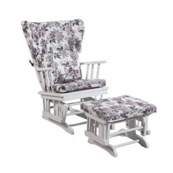 White Lacquered Painted Patterned Fabric Rocking Chair