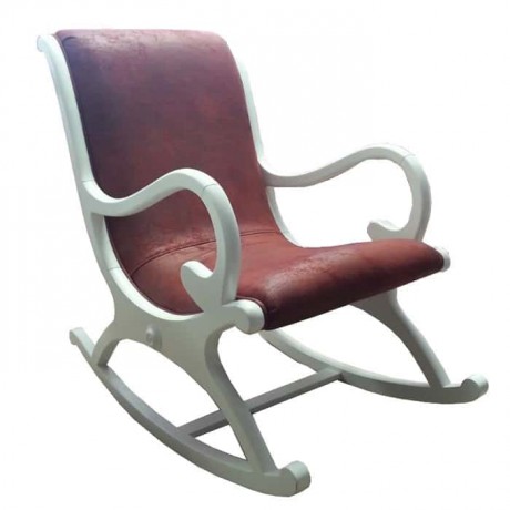 Кресло-качалка Окрашенное в Белый Цвет с Тканевой Обивкой Бордового Цвета.