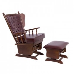 Leather Upholstery Quilted Wooden Polished Rocking Chair