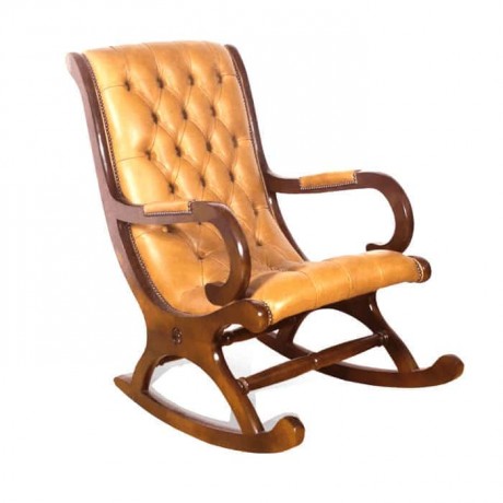 Taba Leather Upholstered Quilted Rocking Chair