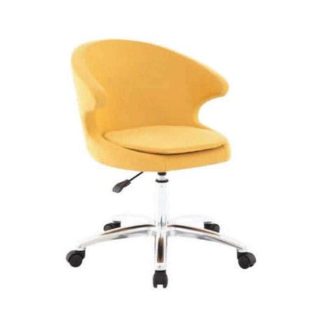 Yellow Leather Upholstered Wheeled Chrome Chair