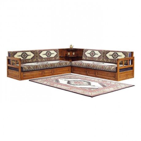 Wood Carpet Pattern Cushioned Oriental Corner Sofa