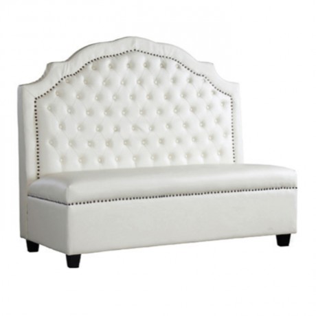 White Leather Upholstered White Fabric Upholstered Edge Fastener Booths Sofa