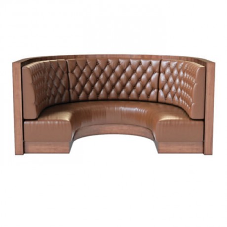 Brown Leather Upholstered Quilted Round Cafe Booths