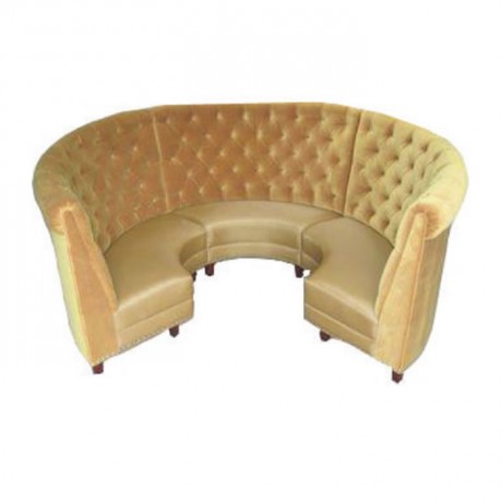 Quilted Beige Fabric Upholstered Round Cedar