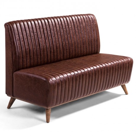 Brown Leather Upholstered Sliced Backrest Retro Leg Booths