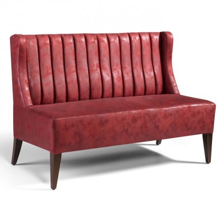 Red Artificial Leather Upholstered Sliced Backres Walnut Legs Booths