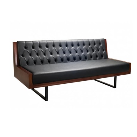 Metal Leg Quilted Backrest Black Leather Covered Upholstered Exterior Surfaces Wooden Hotel Restaurant Booths Metal Leg Quilted Backrest Black Leather Covered Upholstered Exterior Surfaces Wooden Hotel Restaurant Booths