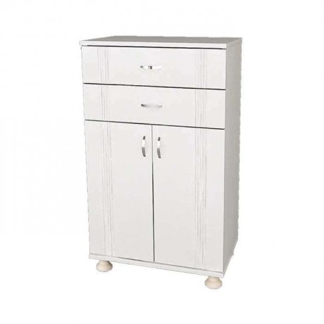 White Lacquered Painted Two-Drawer High Restaurant Service Cabinet