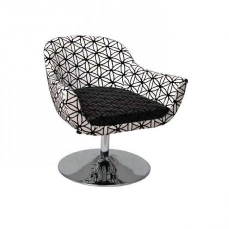 Black White Fabric Upholstered Round Leg Armchair