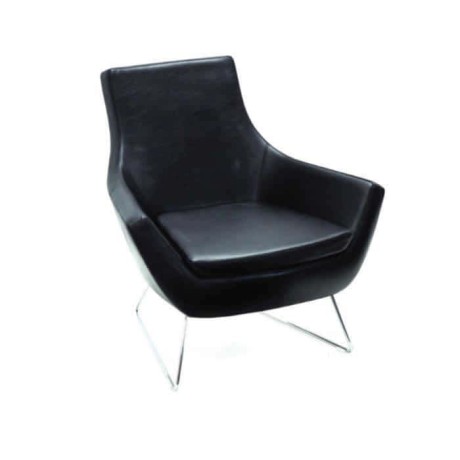 Black Leather Upholstered Metal Leg Seat