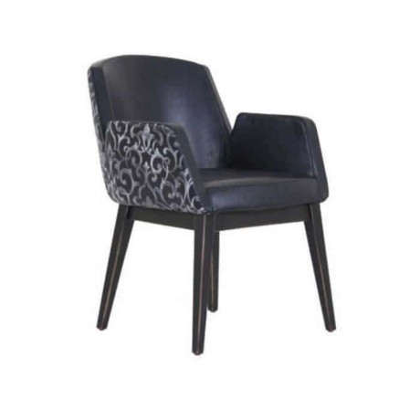 Black Leather Modern Polyurethane Cafe Armchair