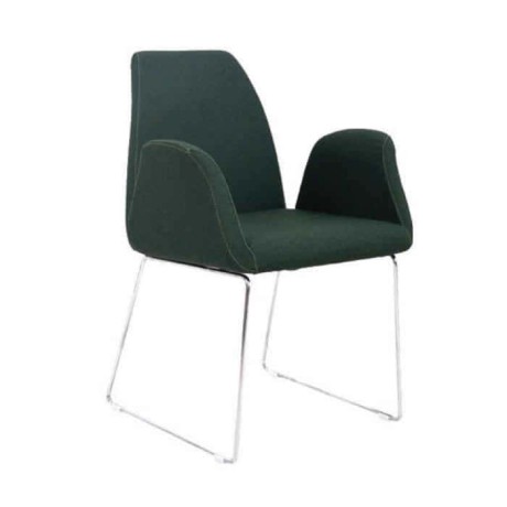 Black Fabric Upholstered Metal Rod Leg Cafe Chair