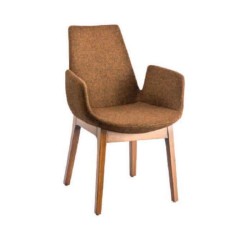 Milk Brown Upholstered Polyurethane Wooden Armchair Milk Brown Upholstered Polyurethane Wooden Armchair