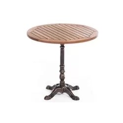 Table ronde en teck avec patte de coulée
