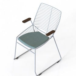 Wire Metal Chair Model with Wooden Leg and Leather Seating Surface Wire Metal Chair Model with Wooden Leg and Leather Seating Surface