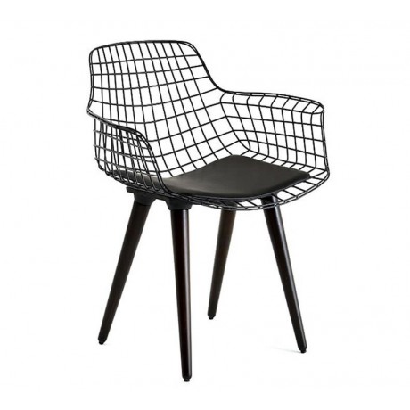 Black Wooden Leg Metal Wire Chair