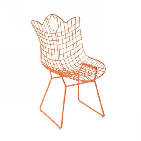Tulip Shape Orange Painted Cafe Restaurant Wire Chair