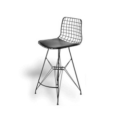 Стол от стол с висока табуретка, тапициран с черна боядисана кожа