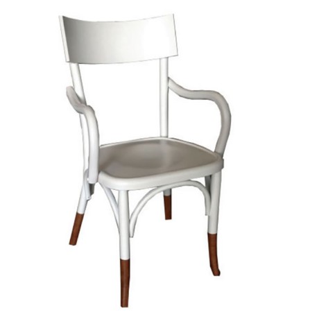 Wooden Thonet Hotel Chair with White Painted Arm