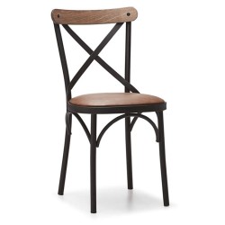 Стол Tonet Кафява кожена седалка Черен скелет Tonet Стол