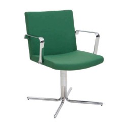 Стол, тапициран със зелена тъкан, хромиран стол