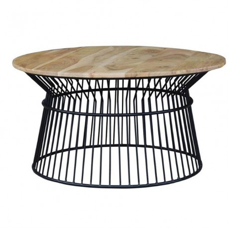 Round Table Table with Black Metal Bar Legs