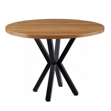 Black Metal Cross Leg Cafe Restaurant Table With Round Mdf Lam Coating Table