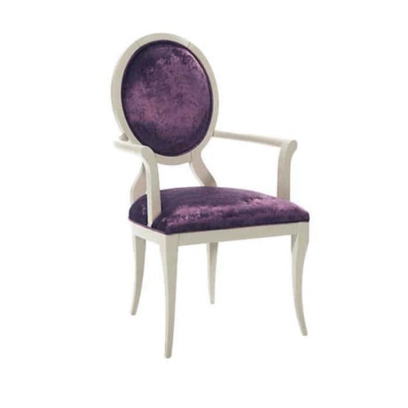 Round Backed White Lacquered Classic Lacquered Chair with Lila Fabric