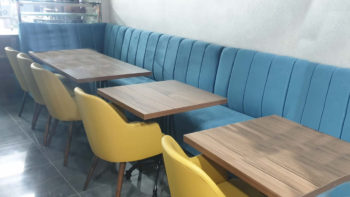 Turkuaz Cafe Sediri Sarı Poliüretan Sandalye Maltepe Cafe Dekorasyon