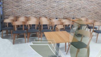 Kumas Kapli Oturum Yuzeyi Ahsap Cafe Sandalyesi Kare Masa